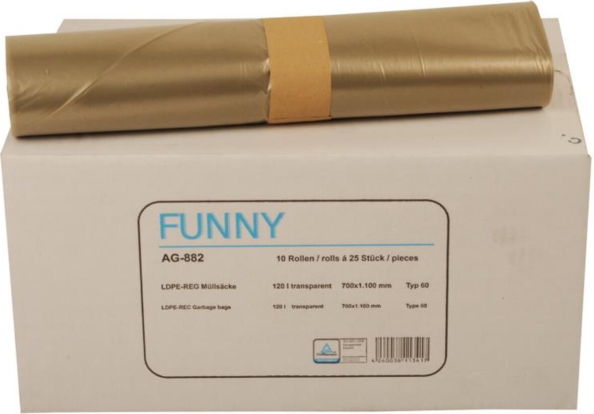 Müllbeutel Funny - 250 Abfallbeutel - transparent - ca. 120 L - Müllsäcke Typ 60