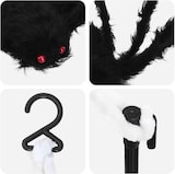 Fuzzy schwarze Spinne mit roten Augen und Haken.