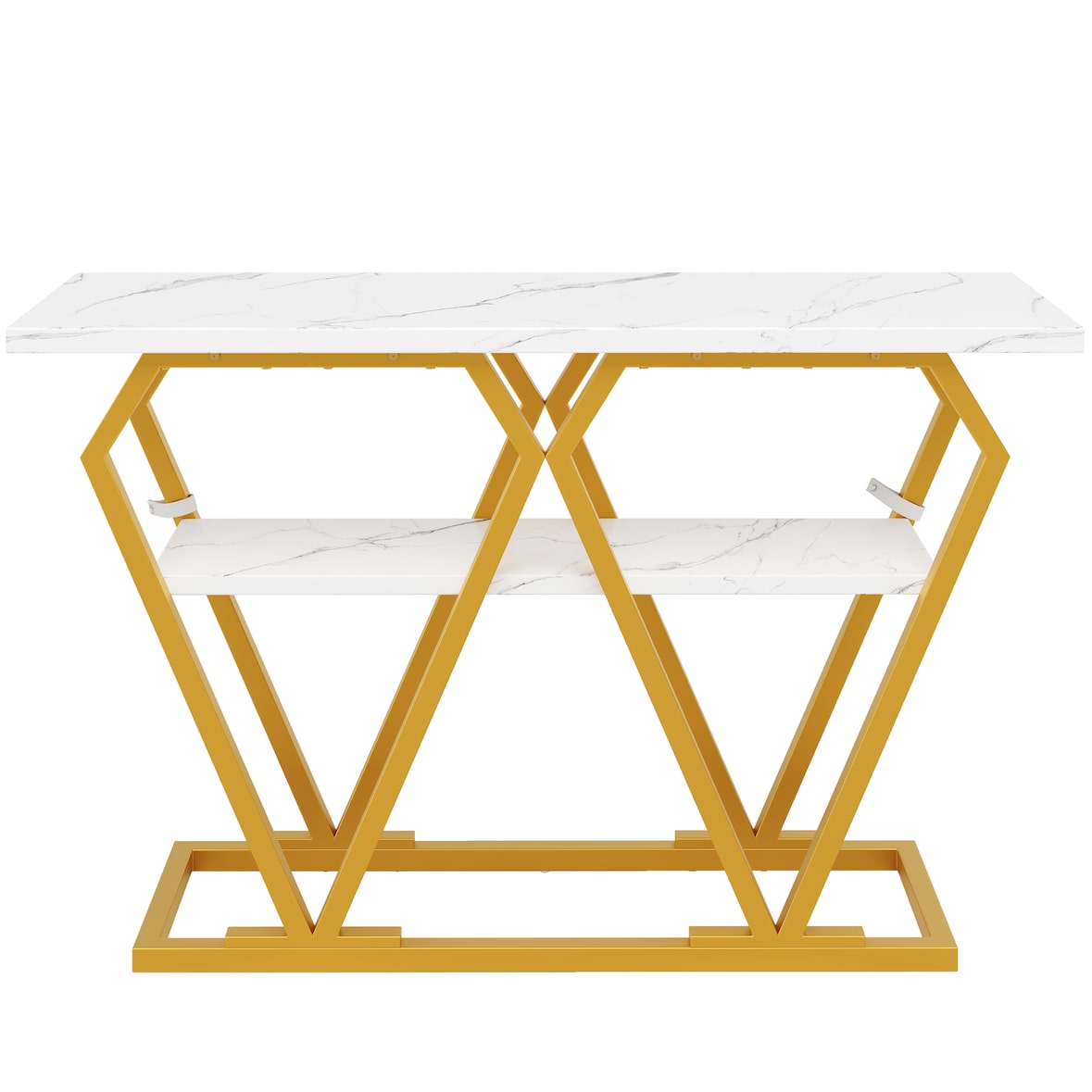 Konsolentisch MDF und Metall Weiß/Gold 120x29,5x80 cm mit Ablagefläche und Marmoroptik