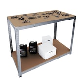 thumbnail of Banco Tavolo Da Lavoro Senza Bulloni In Acciaio Metallo e MDF Portata Fino a 600 Kg Con 2 Ripiani Regolabili Garage Officina Cantina 87 x 120 x 60 cm