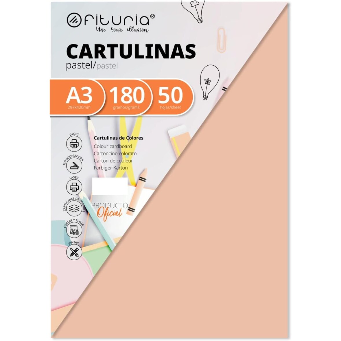 Pack 50 Cartulina A3 180g, Color Vainilla para Manualidades, Diseños Creativos y Proyectos de Arte · Ofituria