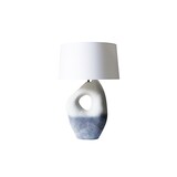 thumbnail of SalesFever Lampe de table | Cadre céramique / abat-jour lin | L 30 x P 16 x H 69 cm | Bleu – Blanc