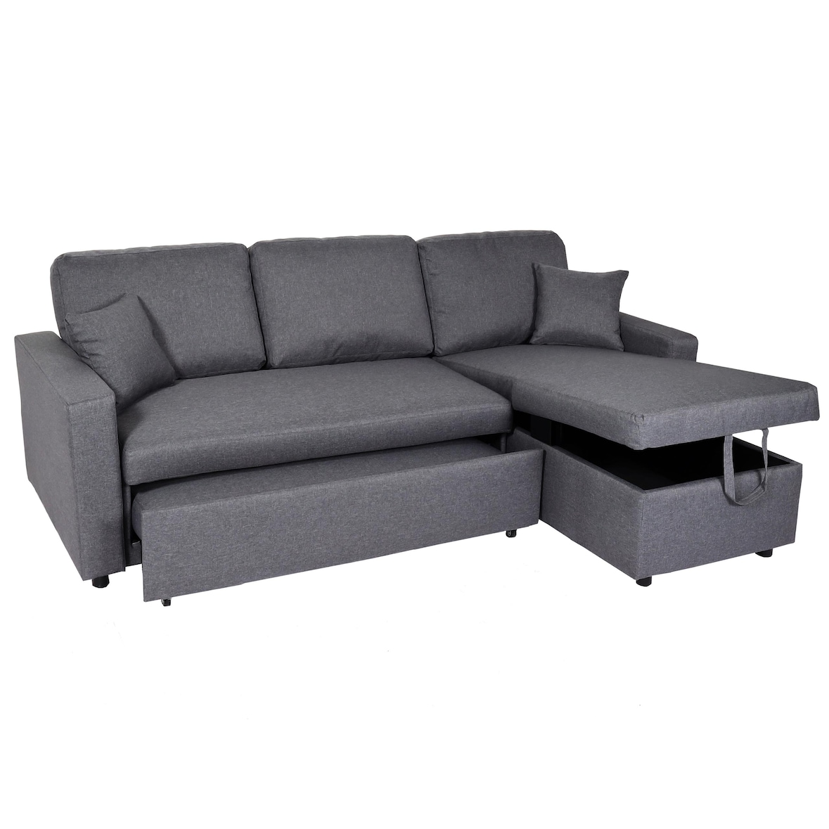 Ecksofa mit Bettkasten HWC-L17, Couch Sofa L-Form, Liegefläche Nosagfederung 228cm ~ dunkelgrau
