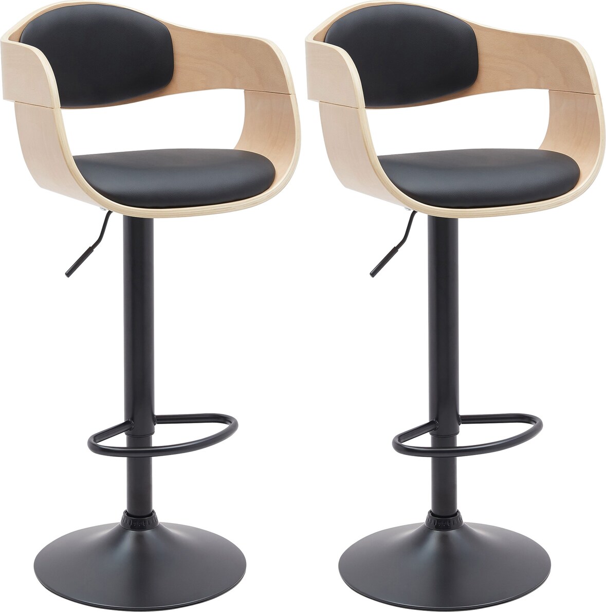 2er Set Barhocker NADAN - Kunstleder Natura/schwarz 48x50x87 cm | Barstuhl Höhenverstellbar Mit Lehne Drehbar Tresenhocker Tresenstuhl Kneipenhocker