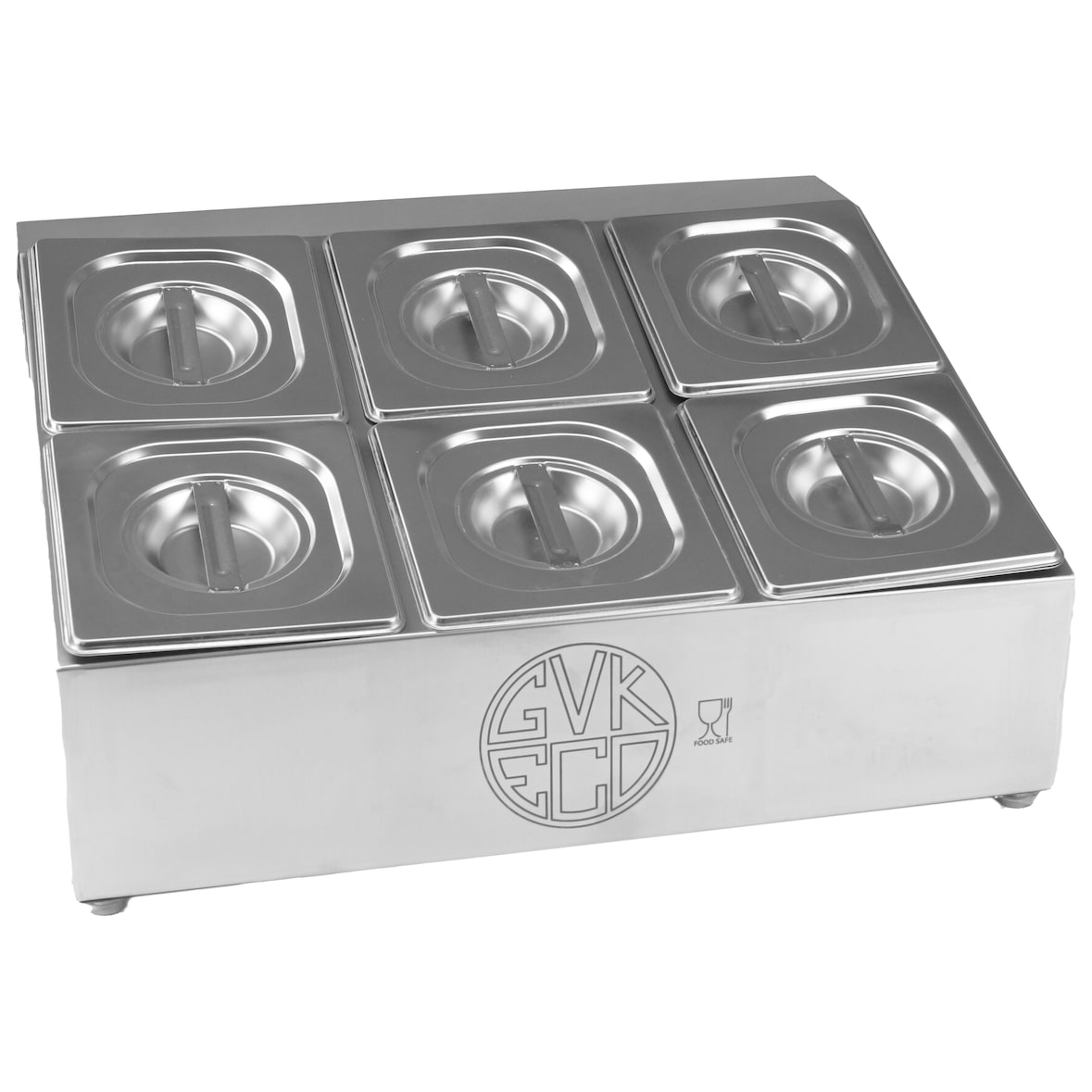 GN-Aufsatzbord für 6 Stück 1/6 Gastronormbehälter inkl. 1/6 GN-Behälter mit Deckel