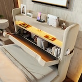 thumbnail of Polsterbett 90x200 mit hydraulischem Stauraum, USB-Anschlüssen, LED-Beleuchtung und Ladefunktion für Smartphone – Beige
