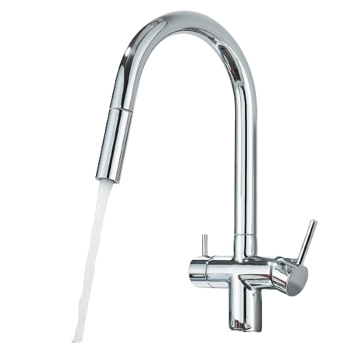 Jana | Grifo extensible de 3 vías premium cromado brillo | Grifo de osmosis acero inoxidable cocina 360 grados | filtro 3 conexiones arco alto