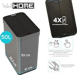 thumbnail of WellHome - Abfalleimer aus Edelstahl mit automatischem Sensor und Flügeldeckel, Metallicfarbe, 50 l – 41 x 26,5 x 53 cm