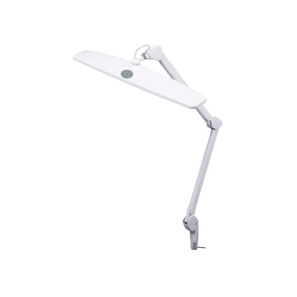 Lampe de bureau LED à pince, bras articulé, interrupteur, variateur, 84 LEDs, 58 cm, 21 W, 6500 K, 2000 lumens, design moderne, blanc
