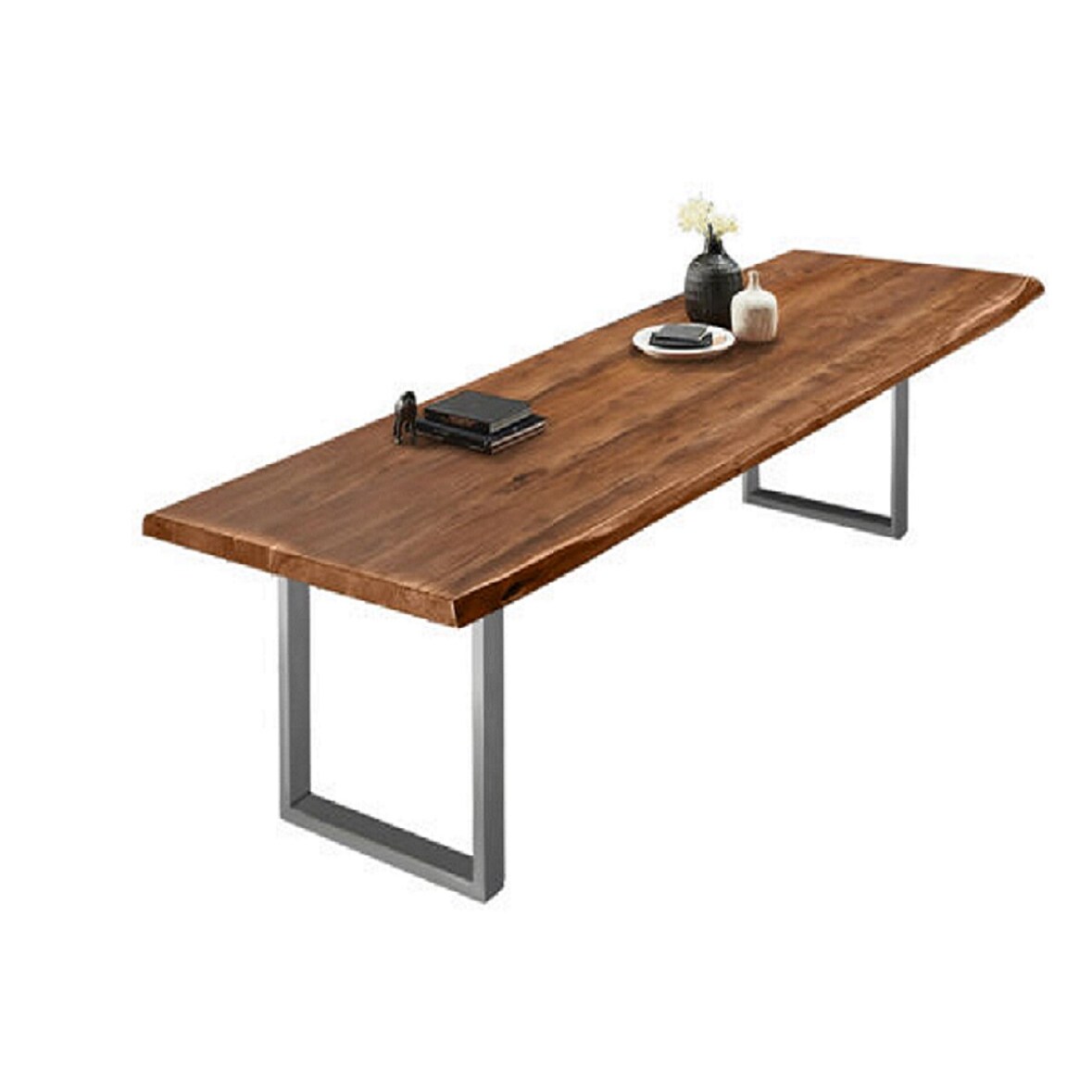 SAM® Esstisch Baumkante massiv Akazie nussbaumfarben 350 x 120 silber VALIN