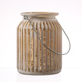 thumbnail of Windlicht für Teelichter geriffeltes Glas Metallhenkel H: 14,5cm weiß gold