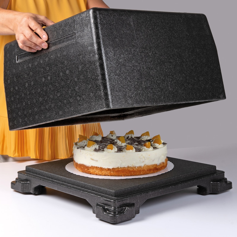 Thermo Future Box, für Kuchen, Torten, Isolierbox schwarz mit Abdeckhaube, 175 mm hoch, 21 Liter, robust, nachhaltig aus EPP