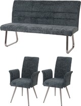 thumbnail of Esszimmer-Set HWC-G55, 2er-Set Stuhl mit Armlehne+Sitzbank 160cm, Edelstahl gebürstet Stoff/Textil Chenille ~ blau-grün