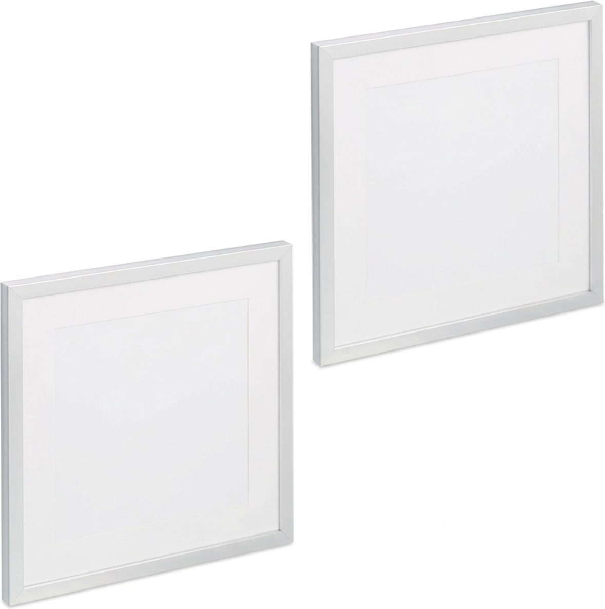 Relaxdays Bilderrahmen 2er Set, 38,5x38,5 cm, quadratisch, Fotorahmen, Aufhängen oder Hinstellen, Passepartout, silber