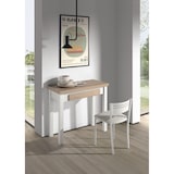 thumbnail of HERDASA, Mesa de cocina extensible tipo libro, en melamina con patas metálicas, 77x80x40cm, roble y blanco
