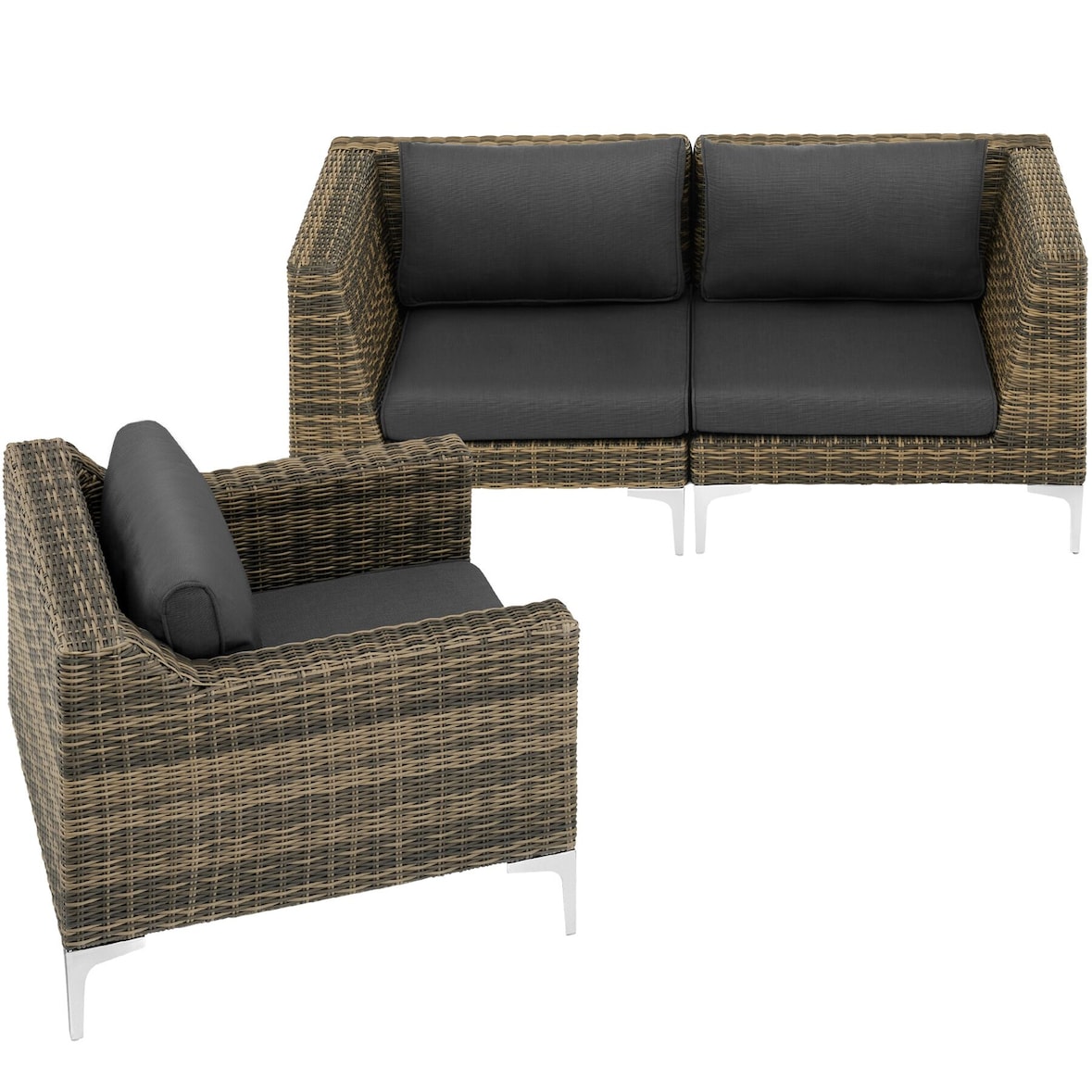 tectake Ensemble modulable en rotin Villanova ensemble 1, 2 places en aluminium - gris anthracite chiné - 404655