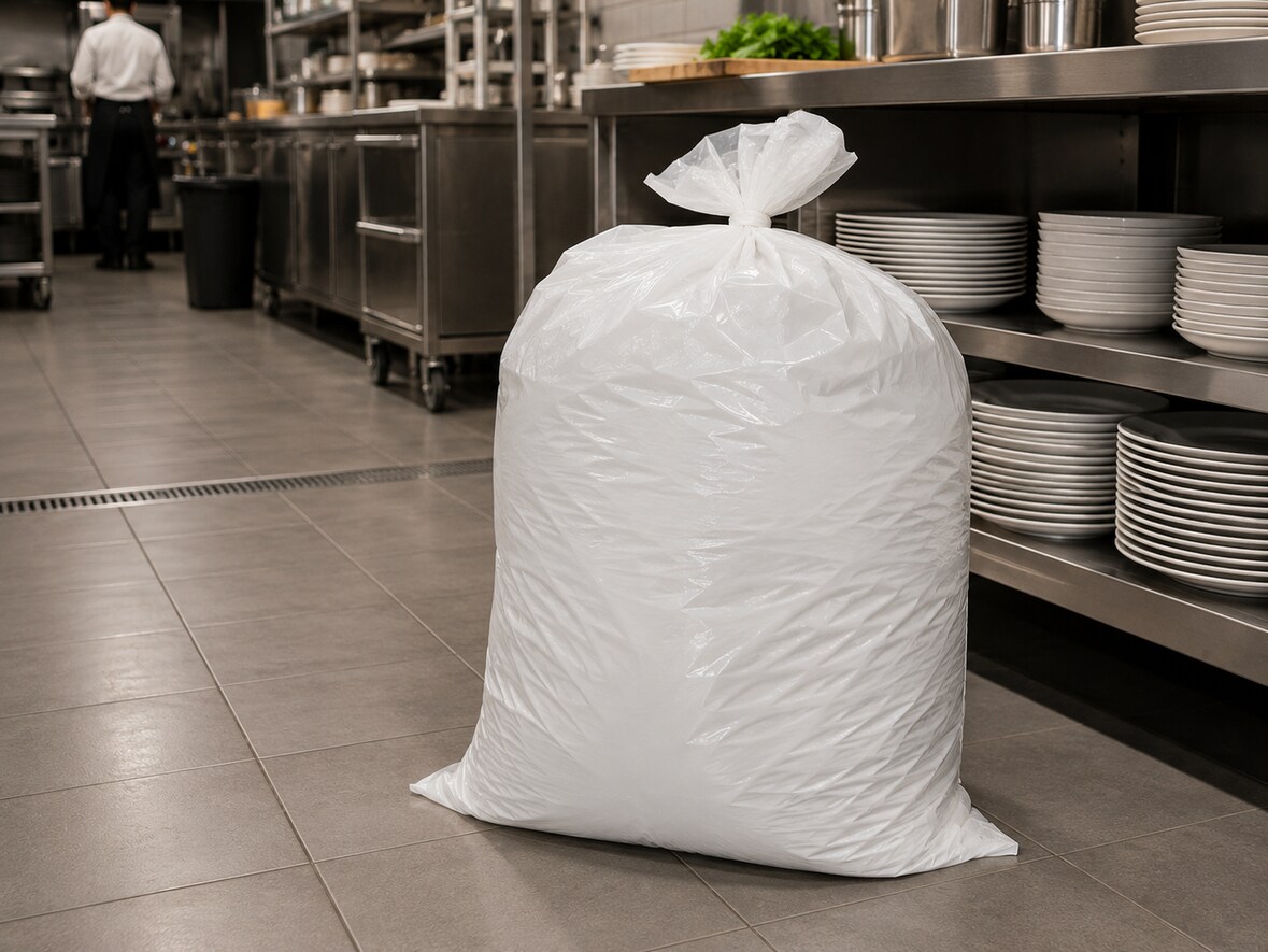 Müllbeutel ohne Griff aus LDPE – 60 × 72 cm – 18 µm – Weiß – 40 Stück – RyanPack