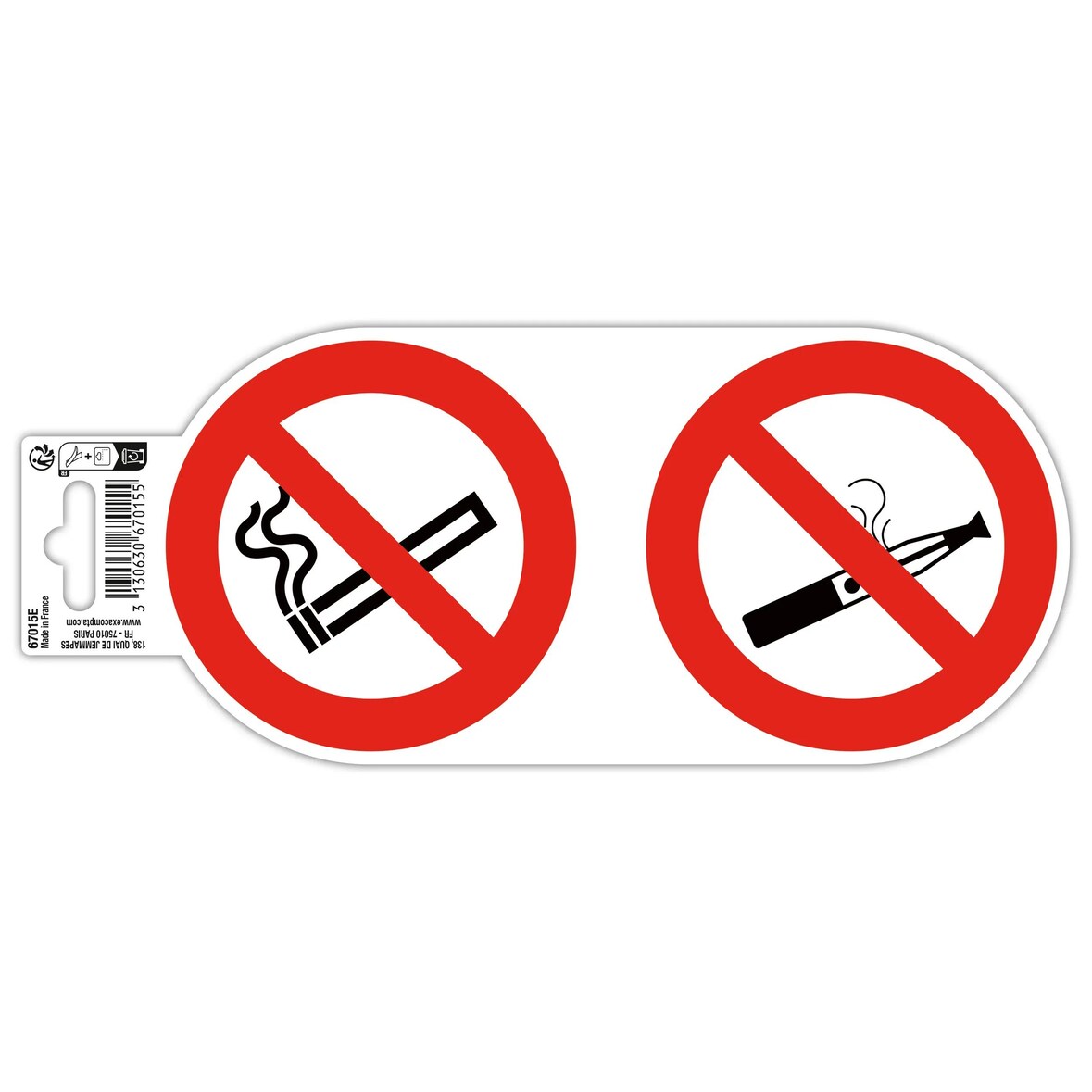 Exacompta 67015E Hinweisschild, Rauch- und Dampfverbot, PVC, selbstklebend und rutschfest, 10 cm - Rot