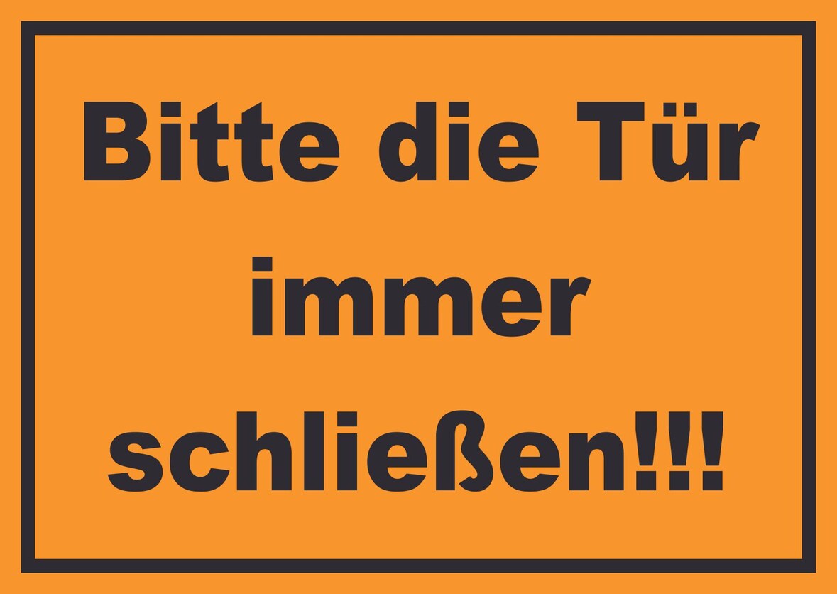 Schild Bitte die Tür immer schließen schwarz-orange A2 Rückseite selbstklebend
