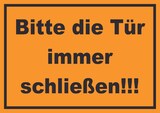 thumbnail of Schild Bitte die Tür immer schließen schwarz-orange A2 Rückseite selbstklebend