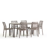 thumbnail of Lot de jardin avec table et 6 chaises, table rectangulaire avec structure en acier et chaises monobloc empilables en résine – Thomas+Anna/Taupe