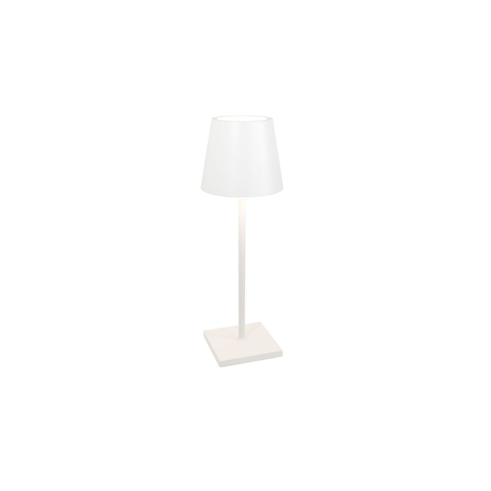 Lámpara de mesa LED Poldina L Desk blanca recargable y regulable con batería de hasta 12 horas