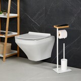 thumbnail of Relaxdays WC Garnitur, Bambus, Eisen, freistehender Klopapierhalter, Toilettenbürste mit Bürstenhalter, weiß/natur