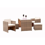 thumbnail of Merxx Merano Set 11tlg., 2 Sessel inkl. Sitz- und Rückenkissen, 2 Hocker inkl. Sitzkissen, 1 Tisch 127 x 70 cm, Stahl/Kunststoffgeflecht, savannagrau