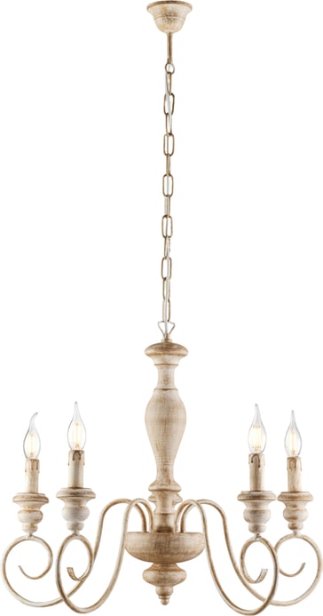 Cascina - Kronleuchter aus weißem und taubengrauem Holz und Eisen, 5 Lichter, 115 - Ø60 - BL265-5-BT