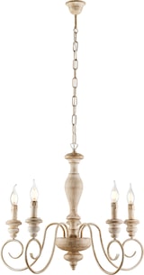 thumbnail of Cascina - Kronleuchter aus weißem und taubengrauem Holz und Eisen, 5 Lichter, 115 - Ø60 - BL265-5-BT