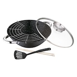 thumbnail of Renberg - Wok Ø28x9,4cm van gietijzer met glazen deksel, inclusief 2 kookgerei en grillrooster.