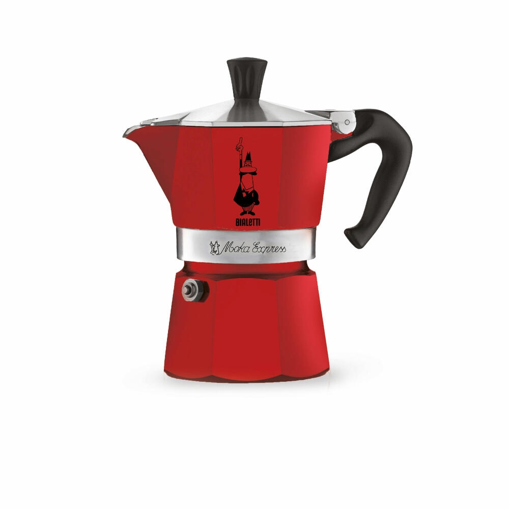Bialetti Espressokocher Moka Express Color für 1 Tasse, Espresso, Espressokanne, Kaffeebereiter, Aluminium, Rot, 60 ml, 4941