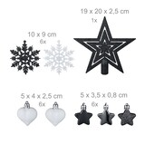 thumbnail of Relaxdays Weihnachtskugeln 101er Set, Kunststoff, Weihnachtsbaumdeko mit Kugeln, Spitze, Christbaumschmuck, schwarz/weiß