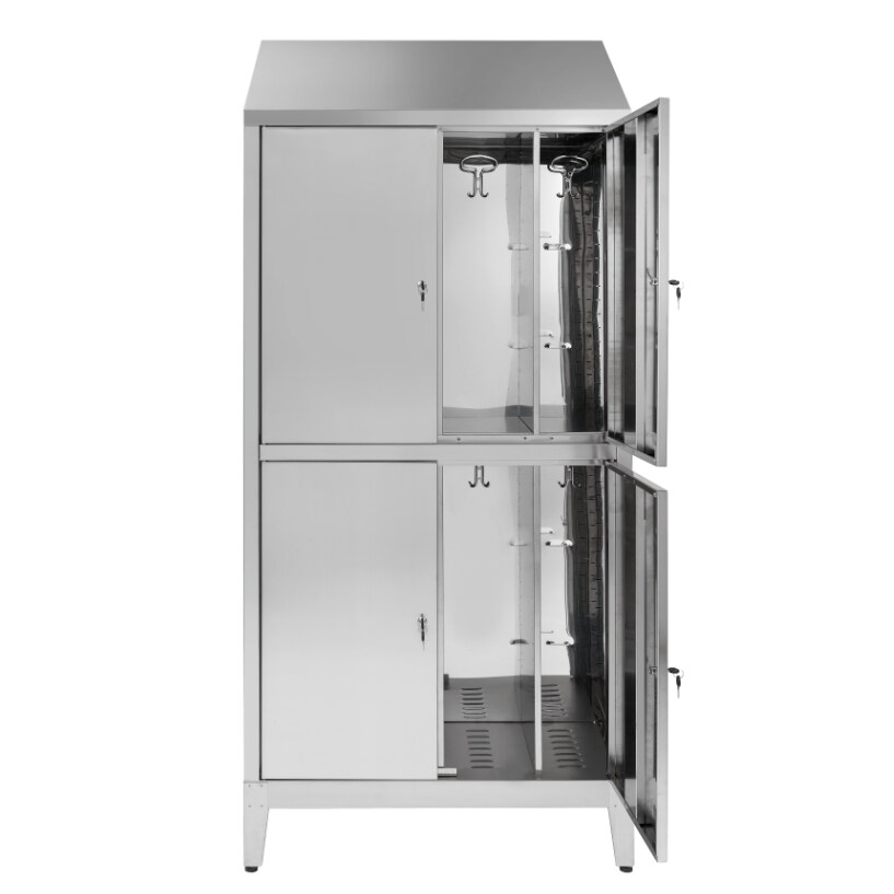 Armadio multispogliatoio acciaio inox AISI 430 a 4 posti a 4 ante con tramezza interna cm. 95x50x215h