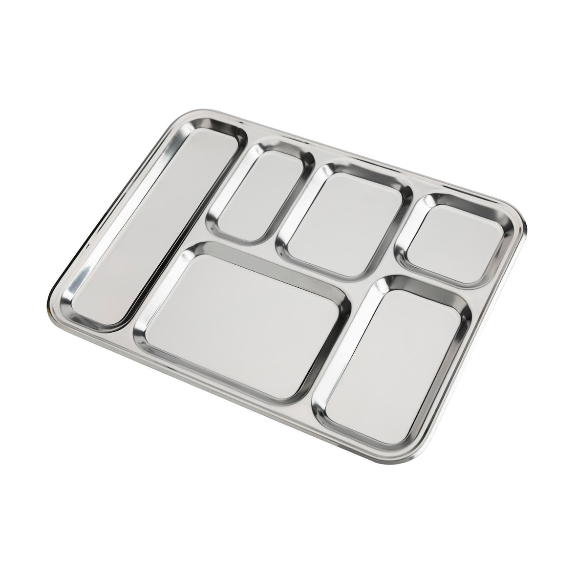 Plateau repas compartimenté / self 6 compartiments bord rond inox 18 % Stellinox