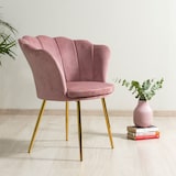 thumbnail of Fluwelen fauteuil voor binnen in schelpvorm, verfijnd en elegant design, metalen poten, ideaal voor slaapkamer en woonkamer – SHELLY – Roze/Goud