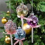 thumbnail of Weihnachtsbaumschmuck Lolli Cake Pop mit Perlen Glas H: 16cm rosa