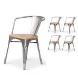 thumbnail of Lot de 4 chaises en métal brut style industriel avec assise en bois clair - Avec accoudoirs