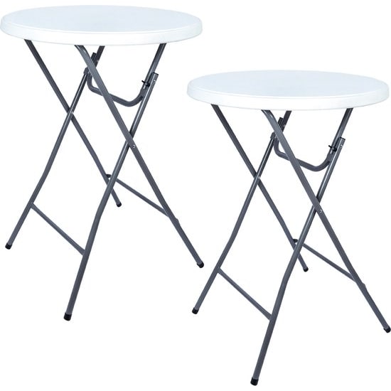 BRASQ Statafel Wit/Grijs Set van 2 ø80 x 110 cm - Bartafel - Vouwtafel - Inklapbaar - voor binnen en buiten