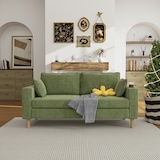 thumbnail of Zweisitzer-Sofa Chenille Olivgrün 173x68x77 cm mit Stauraum, Getränkehaltern, Seitentaschen und 2 Rückenkissen