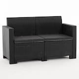 thumbnail of Salon de jardin SALINA en résine effet rotin avec coussins déhoussables, comprenant un canapé deux places, deux fauteuils et une table coffre – Noir