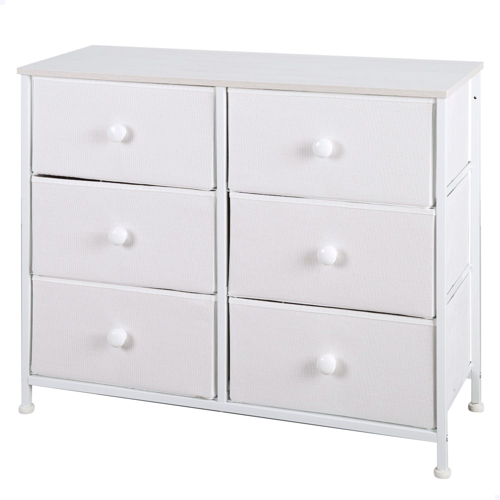 Max Home Cómoda branca 6 gavetas em tecido 80x30x62 cm