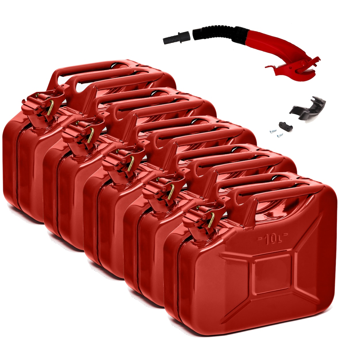 BW® Kraftstoffkanister Metall Benzinkanister 10 Liter mit Ausgießer - Rot - RAL 3000 - TÜV-geprüft und UN-Zulassung - Made in Europe