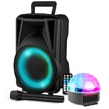 thumbnail of ENCEINTE PORTABLE 200W AVEC USB, BLUETOOTH + JEUX DE LUMIERE ASTROBALL + MICRO SANS FIL PA DJ SONO LED SOIREE FAMILLE KARAOKE