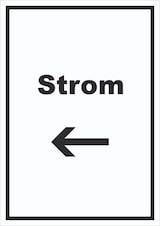 thumbnail of Strom Schild mit Text und Richtungspfeil links Anschluss hochkant A0 (841x1189mm)