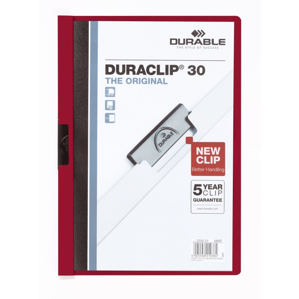 Klemmmappe Duraclip Original 30 bis 30 Blatt A4 dunkelrot Packung mit 25 Stück