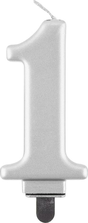 Kerze Zahl 1 silber metallic