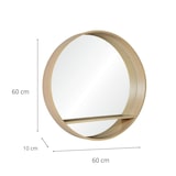 thumbnail of Miroir rond en chêne avec étagère D60cm