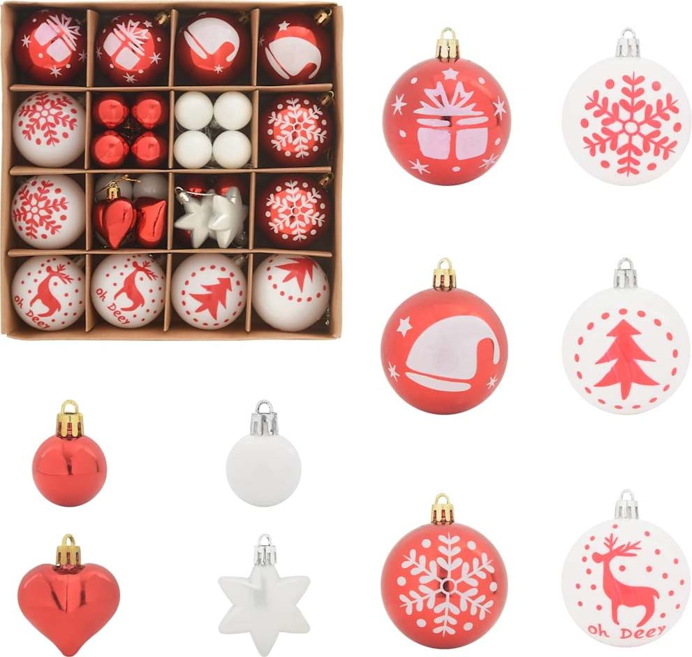 vidaXL Weihnachtskugel-Set 40 pcs Rot und Weiß Kunststoff