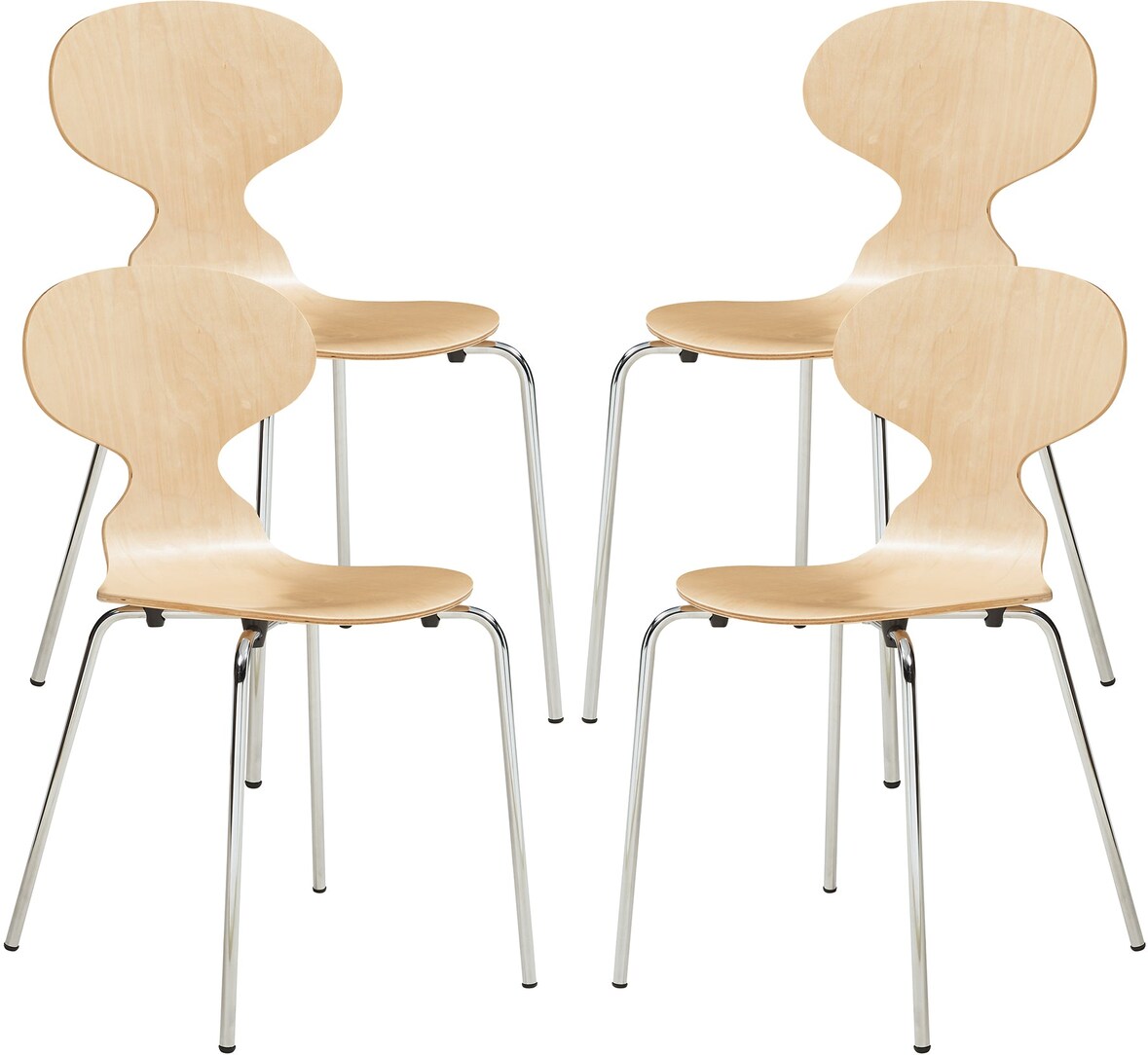 Helloshop26 - 4er-Set Esszimmerstühle 80 x 47 x 48 cm modernes robustes Design Oberfläche Natur/Chrom 03_0009836